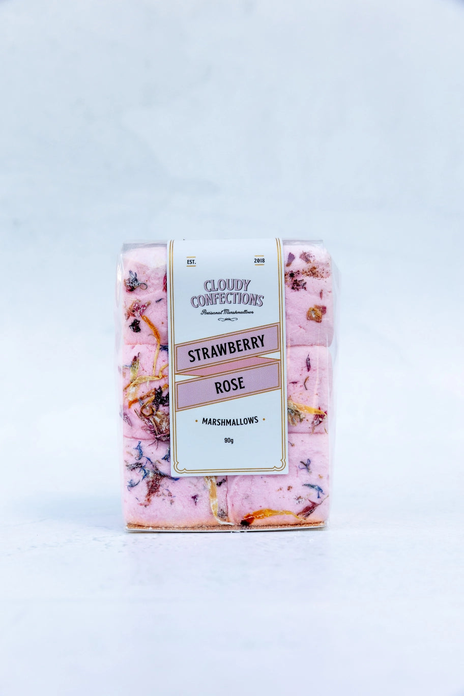 Cloudy Confections strawberry rose marshmallows with dried flower petals