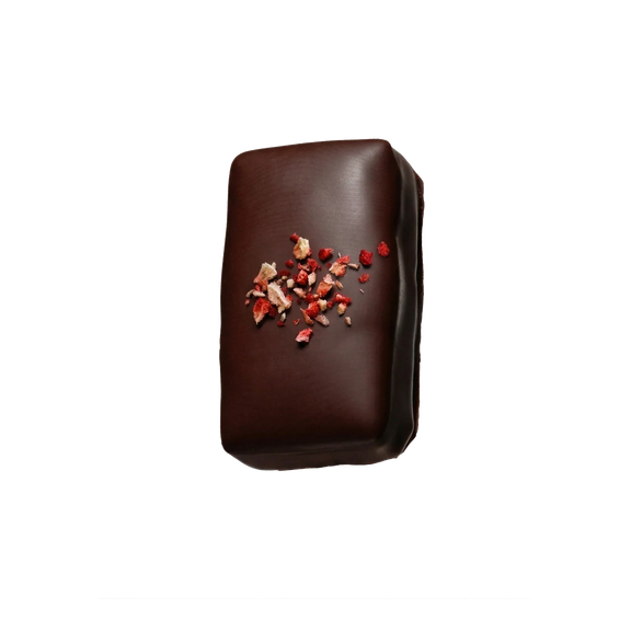 Single artisan dark chocolate with a chewy strawberry and vanilla centre.