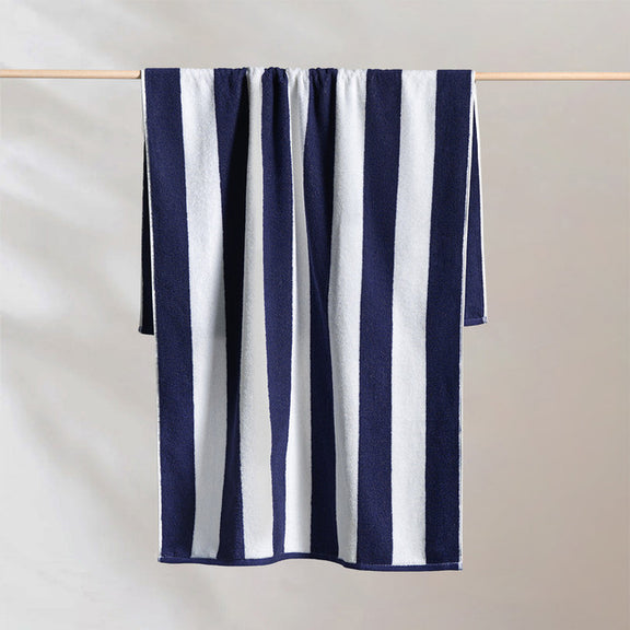 Striped cabana cotton beach towel navy