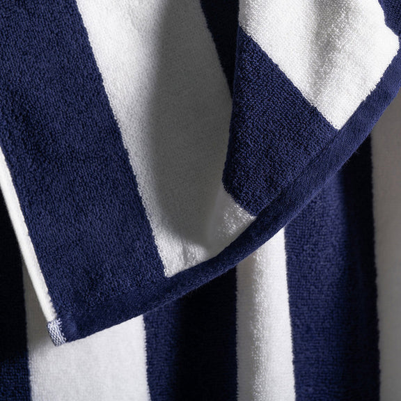 Navy striped cotton terry beach towel