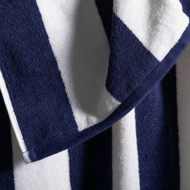 Navy striped cotton terry beach towel