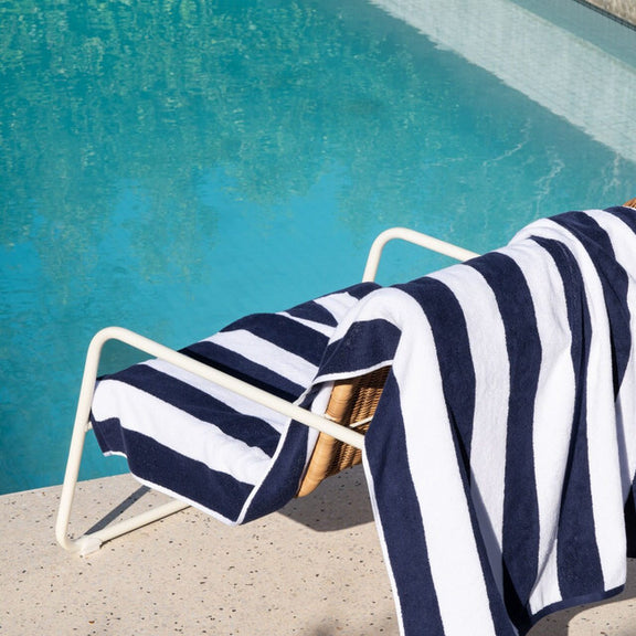 Navy striped beach towel