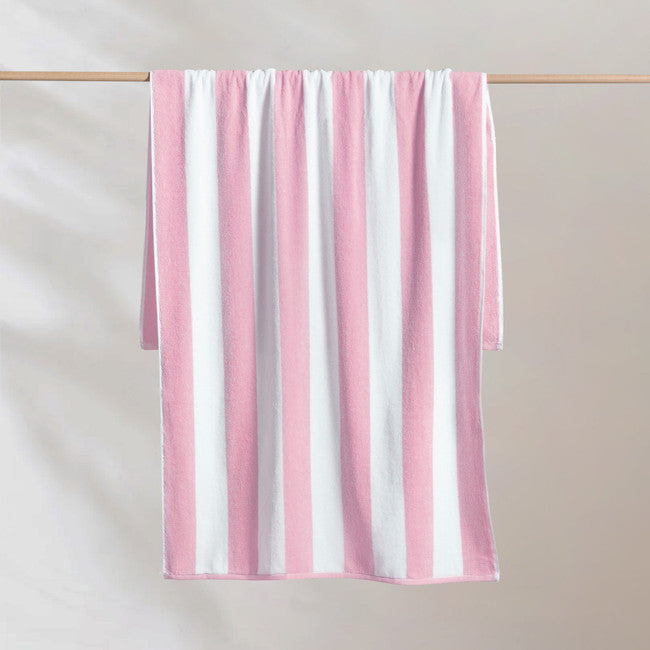 Striped cabana cotton beach towel pink