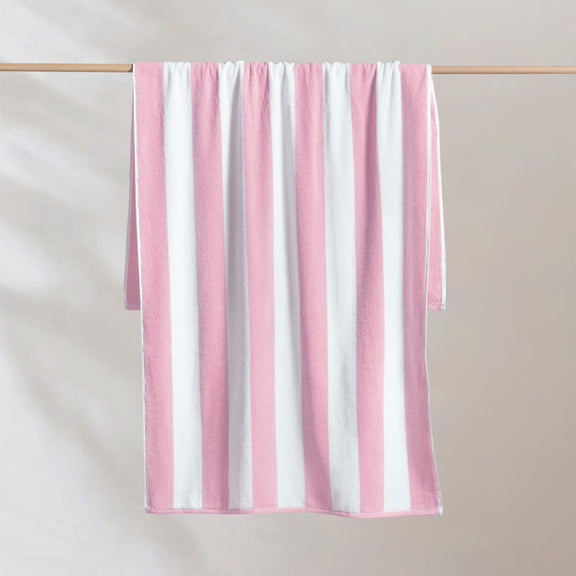 Striped cabana cotton beach towel pink