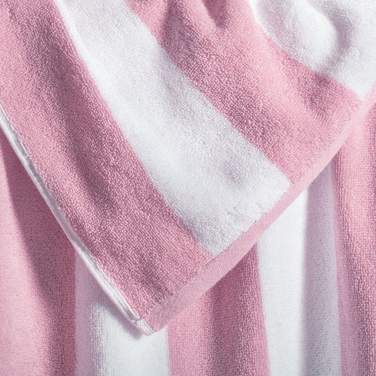 Pink striped cotton terry beach towel