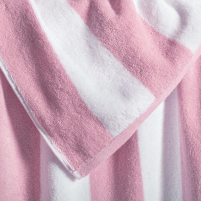 Pink striped cotton terry beach towel