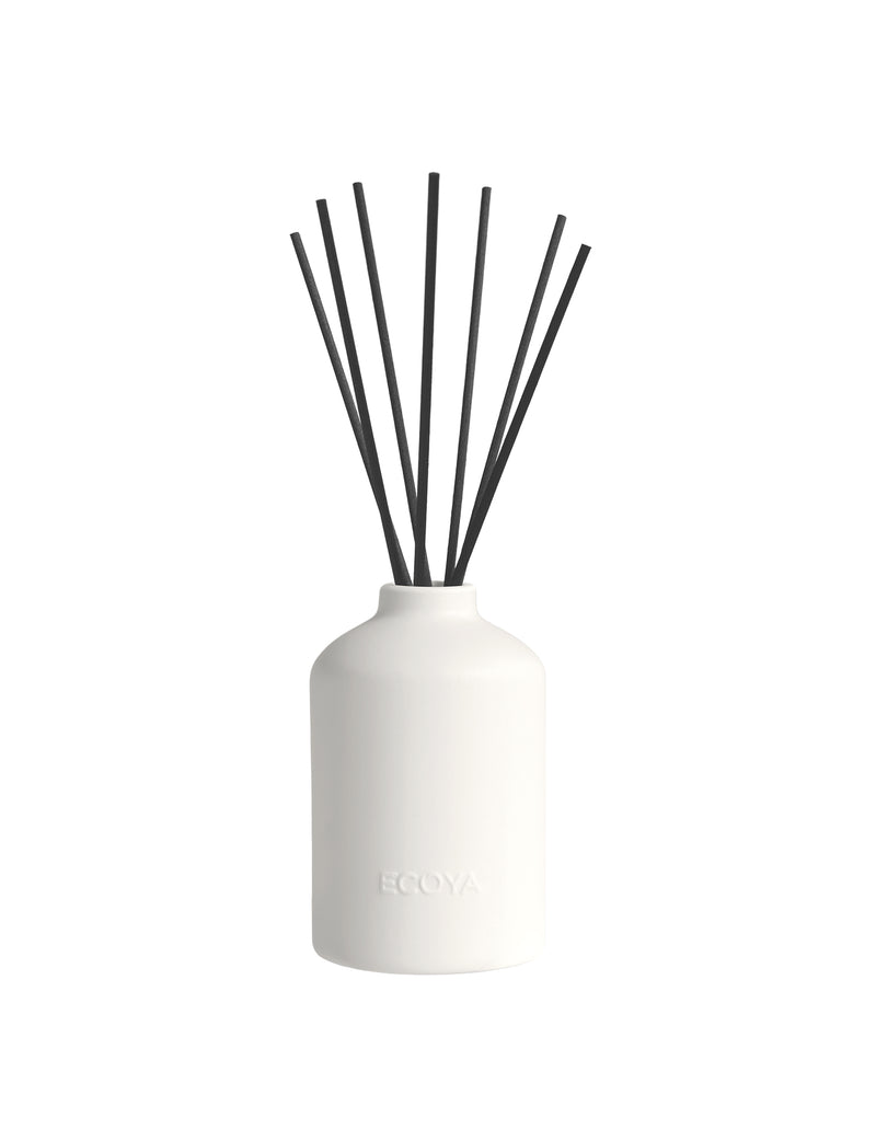 White ceramic reed diffuser with black reeds by Ecoya