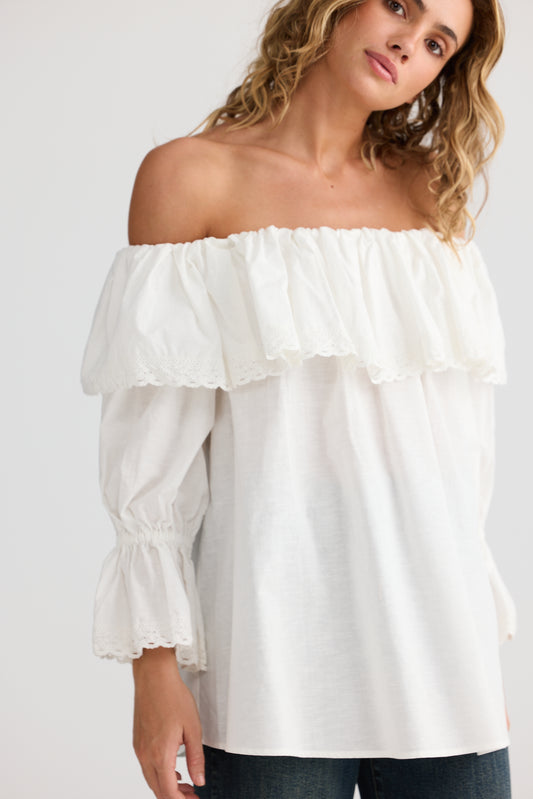 Women’s A-line off-shoulder top with lace trim detail