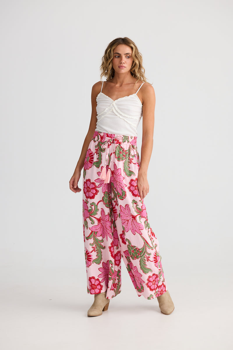 Pink Ibiza relaxed summer pants with waist tie & pockets