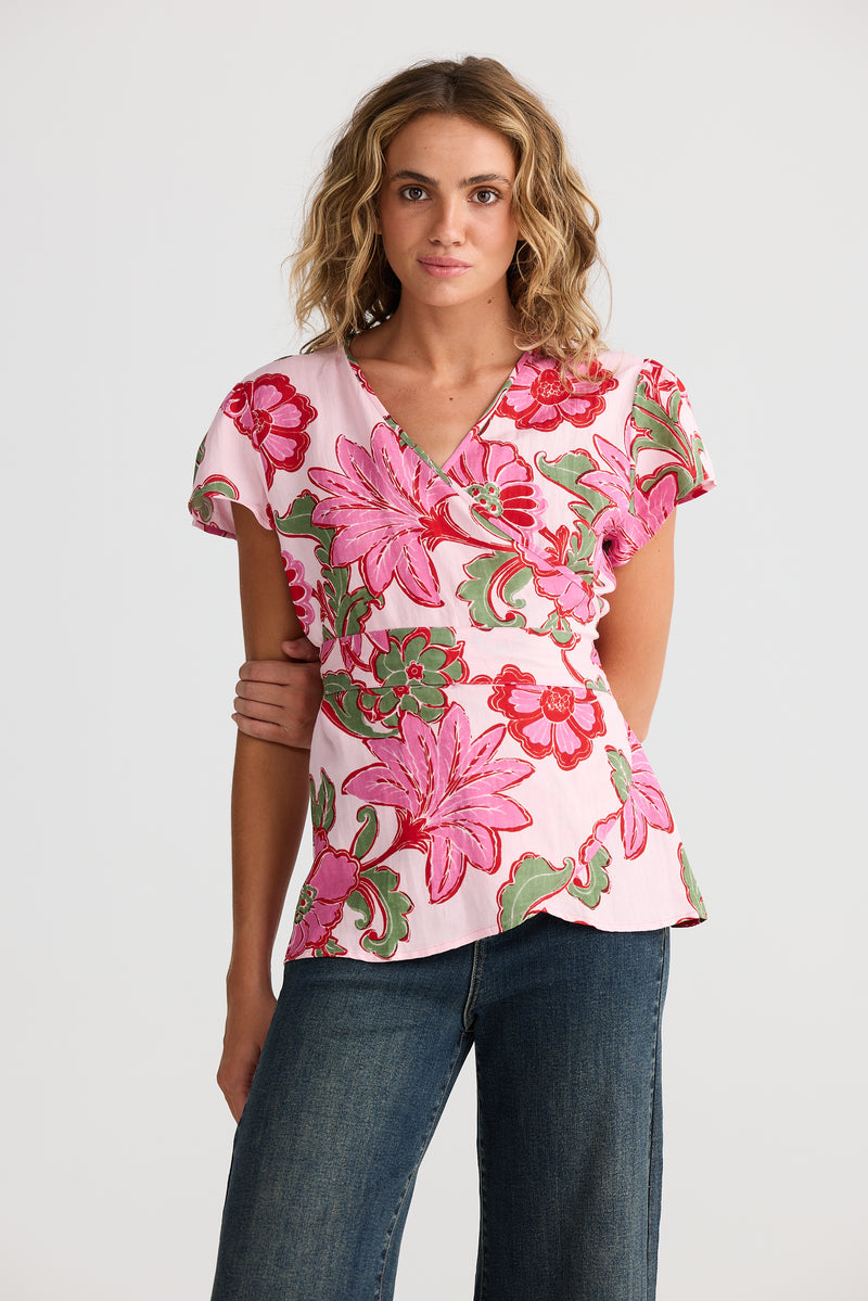 Lottie Wrap Top – Pink Ibiza Linen Blend Women’s Wrap Top