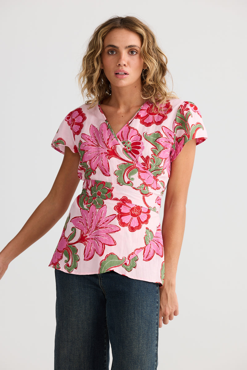 Lottie Wrap Top – Pink Ibiza Linen Blend Women’s Wrap Top