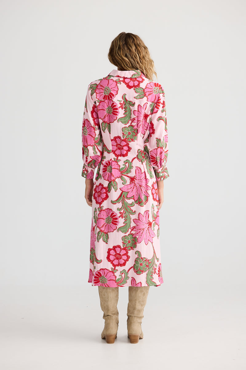 Ophelia Shirt Dress – Pink Ibiza Linen Blend Midi Dress
