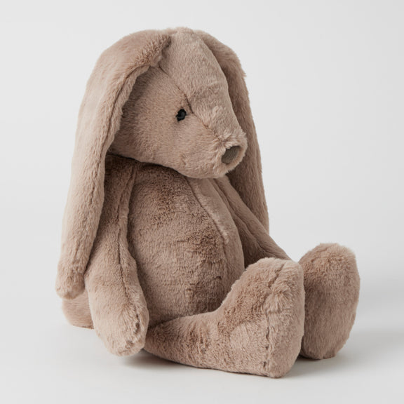 Close up of Taupe Bunny showing soft fabric and stitched features