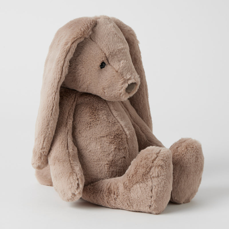 Close up of Taupe Bunny showing soft fabric and stitched features
