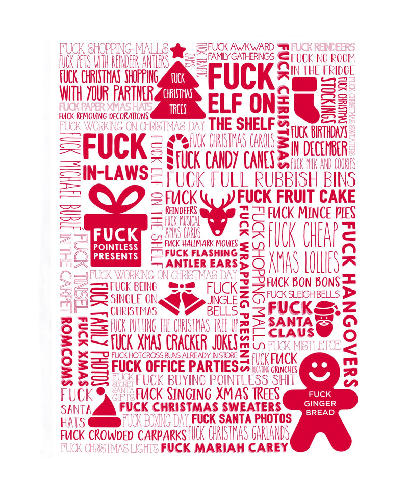 F Word Tea Towel Xmas Red novelty swearing gift
