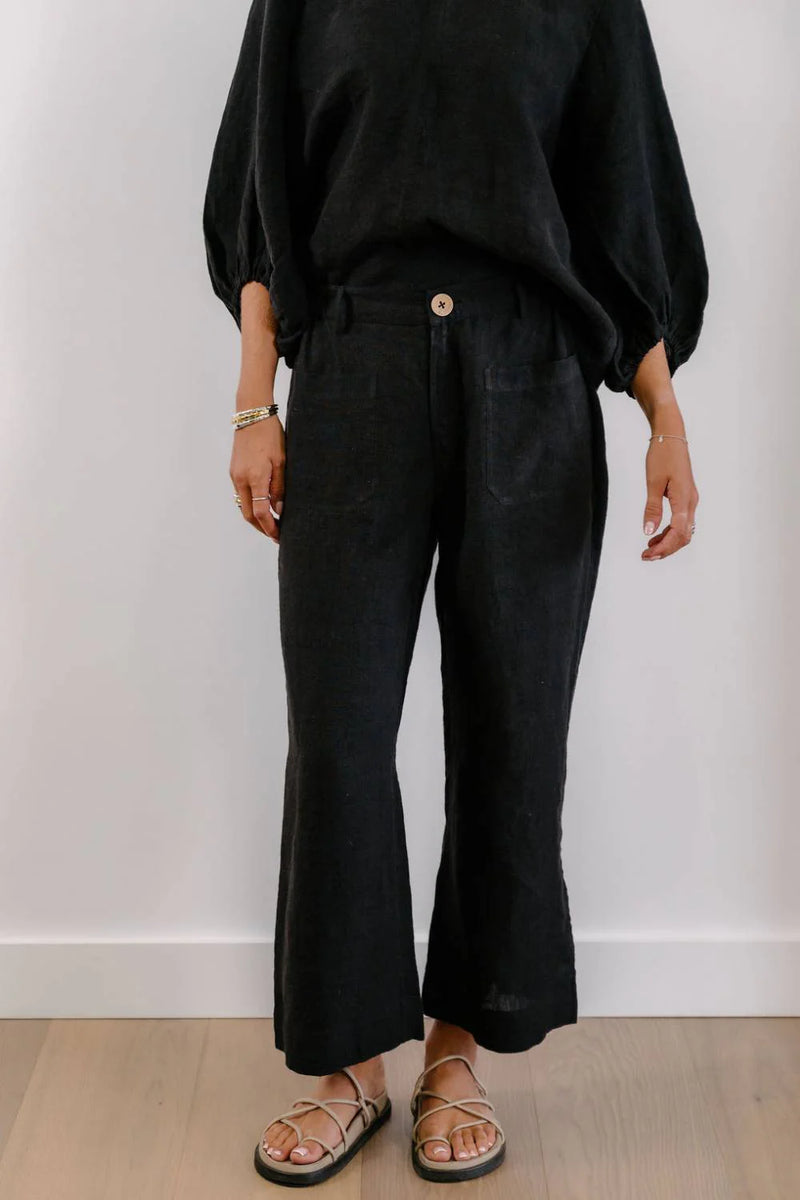 black linen pants womens 7/8 linen trousers