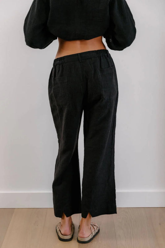 womens black linen pants elastic waist