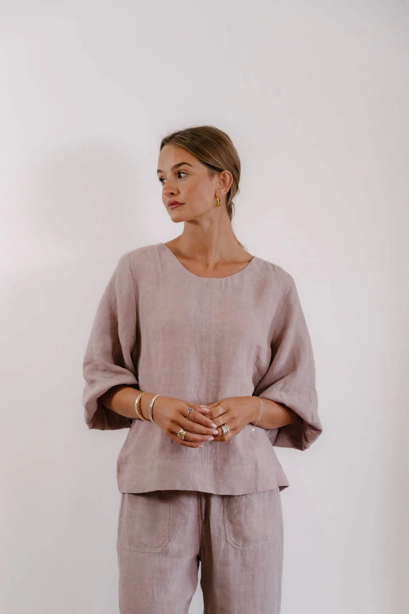 Eadie Lifestyle Tess linen blouse in lilac designed for versatile everyday styling and comfort.