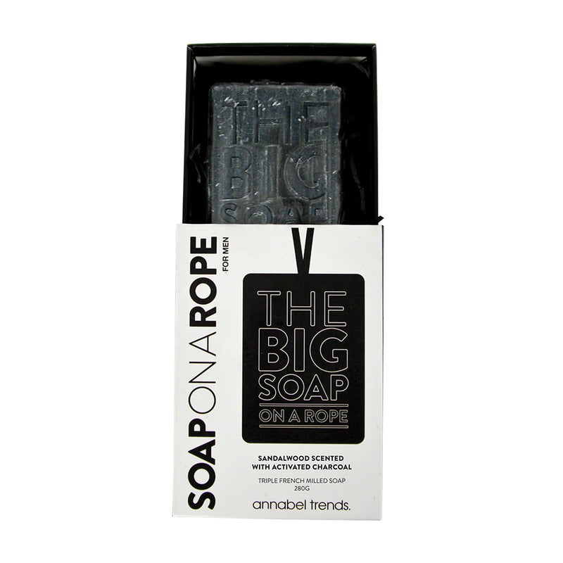 The Big Soap - Soap on a rope - Charcoal Soap on a Rope in gift packaging with rope handle