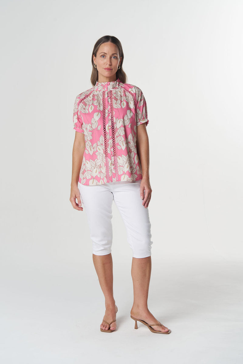 Goondiwindi Cotton Daisy Blouse in Flamingo Pink
