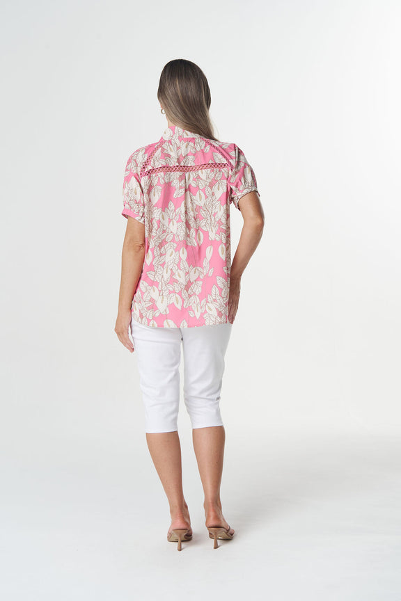 Women's 100% cotton poplin blouse in Flamingo Pink