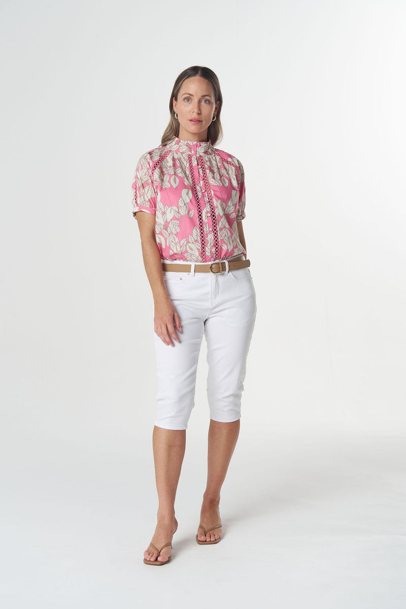 Daisy short sleeve blouse in bright pink by Goondiwindi Cotton