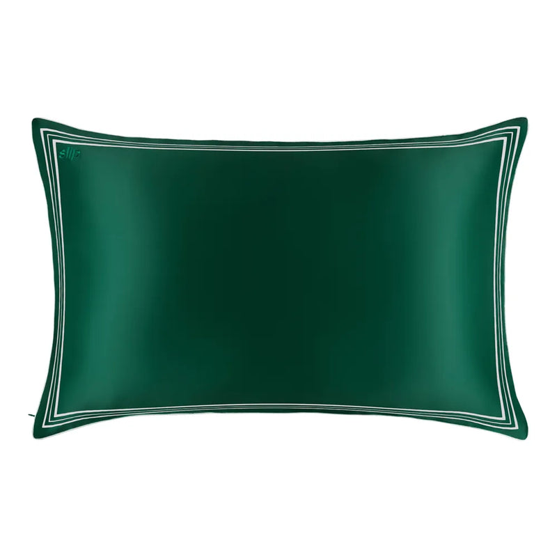 green silk pillowcase with white boarder