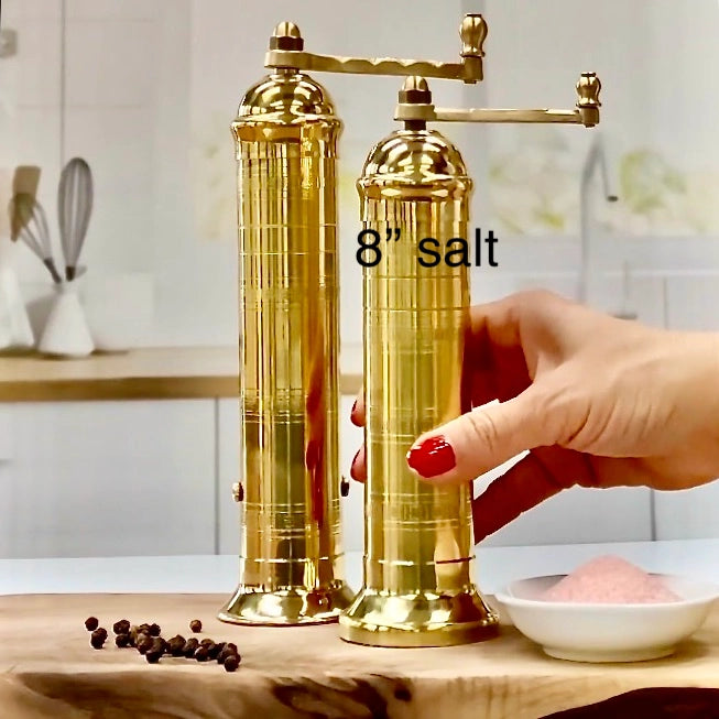 Solid brass salt mill handcrafted in Thessaloniki Greece