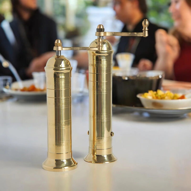 Original Brass Mill salt grinder with traditional crank handle