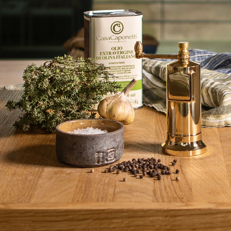 Compact solid brass Chefs Mate pepper mill handcrafted in Greece