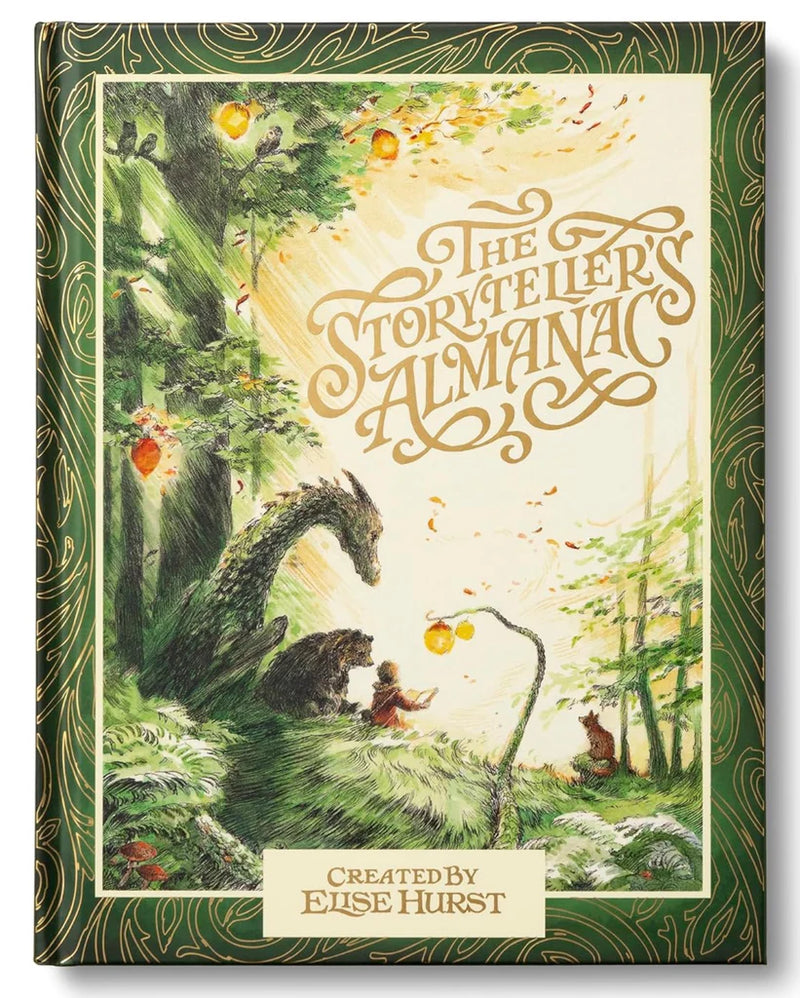 The Storyteller's Almanac hardcover book by Elise Hurst featuring imaginative narrative illustrations and foil details.