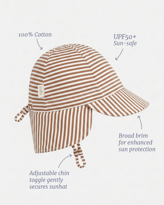 Toshi UPF 50+ cotton flap cap in Mocha for babies and toddlers.
