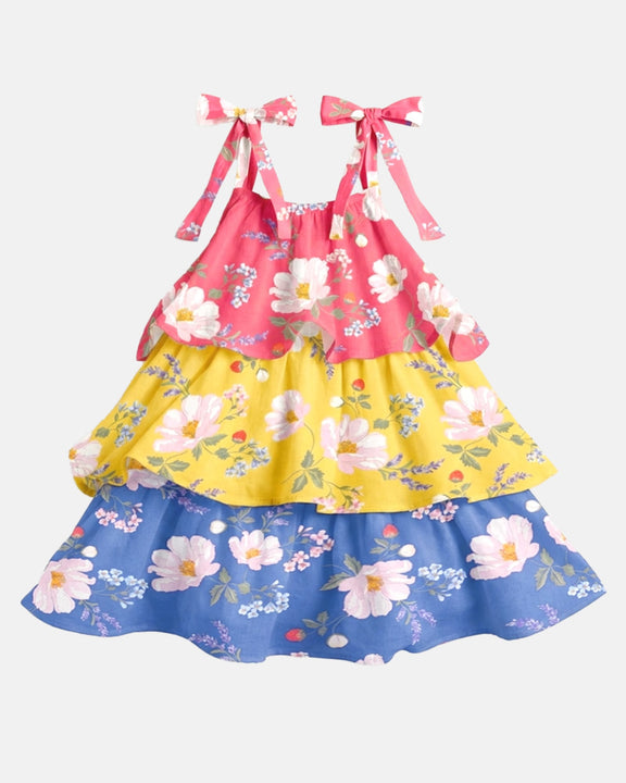 Camille floral patchwork cotton baby dress with tiered frills