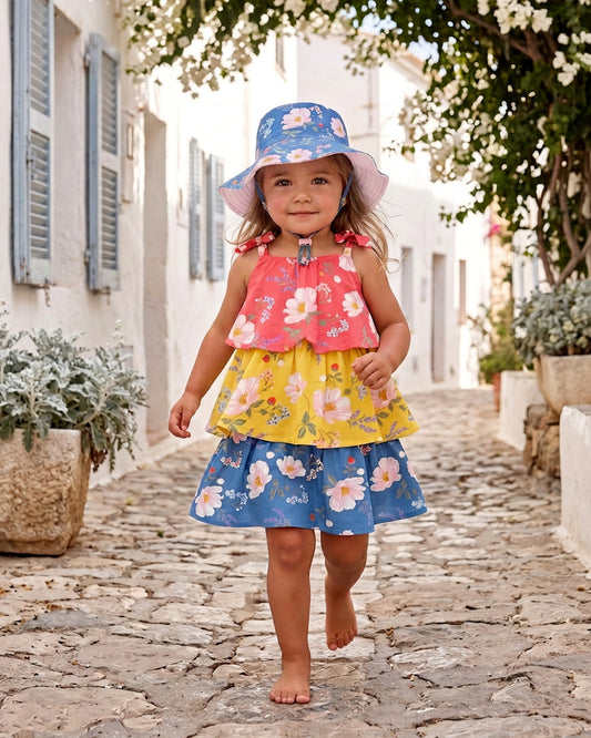 100% cotton tiered floral dress for babies and toddlers