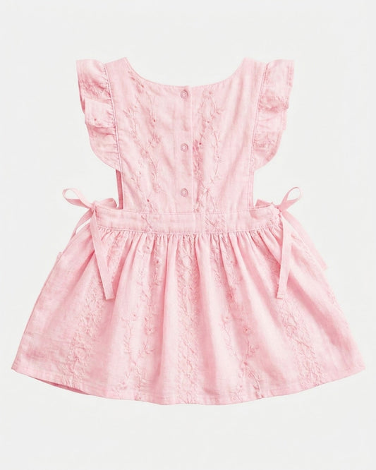 Toshi Florence Blossom baby pinafore with embroidered detailing, bow waist and side pockets.
