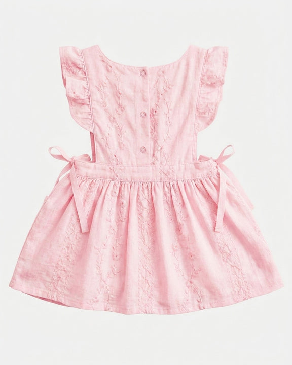 Toshi Florence Blossom baby pinafore with embroidered detailing, bow waist and side pockets.