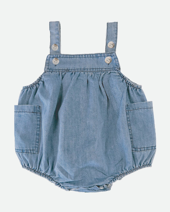 Denim blue 100% cotton baby bubble romper