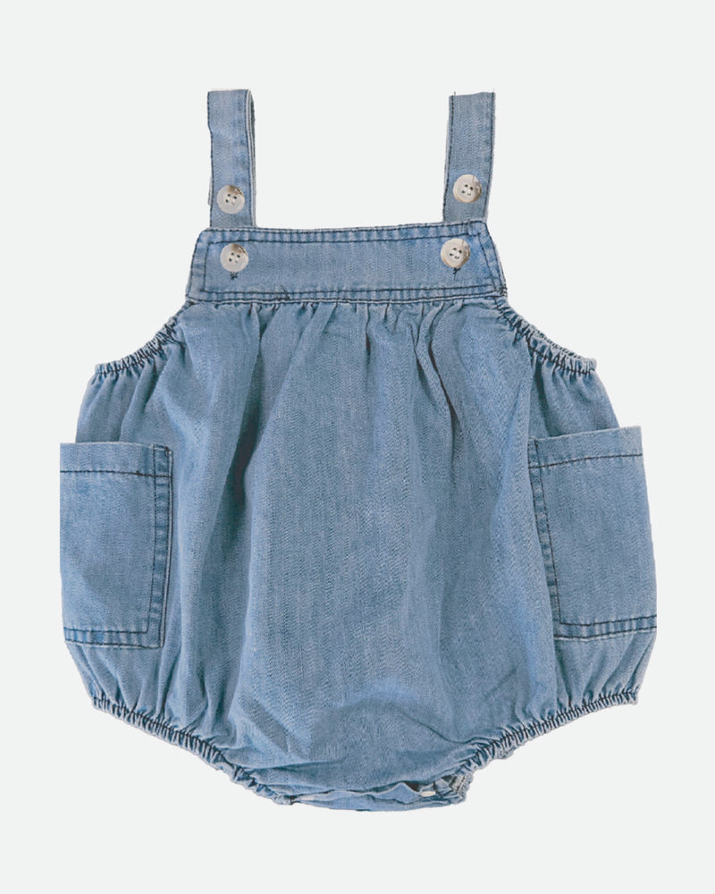Denim blue 100% cotton baby bubble romper