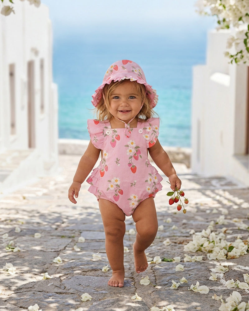 Strawberry Fields Blossom 100% cotton baby romper