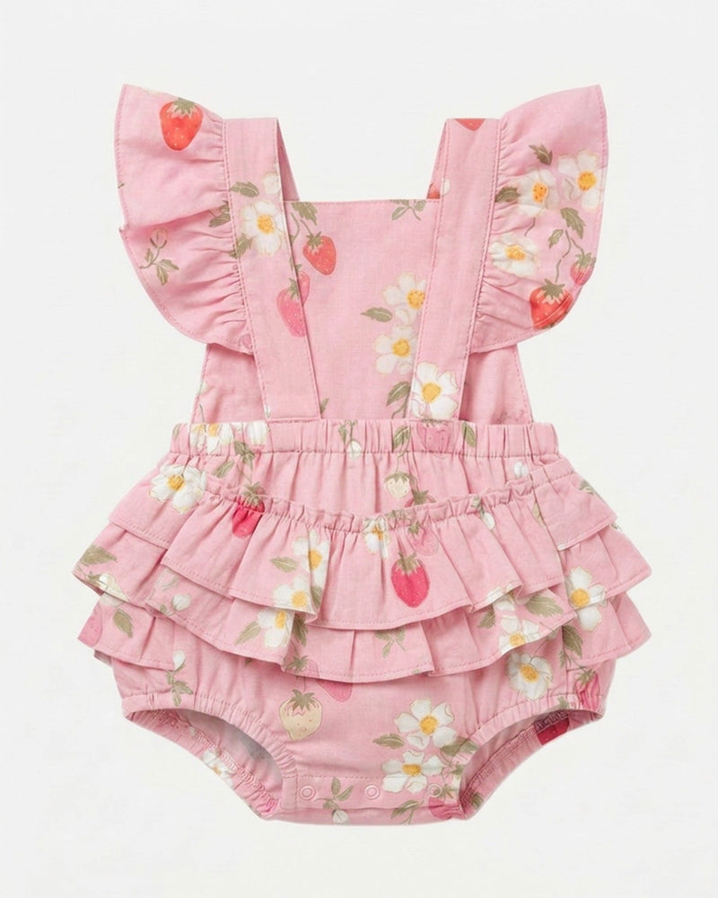Strawberry Fields cotton romper for babies and toddlers