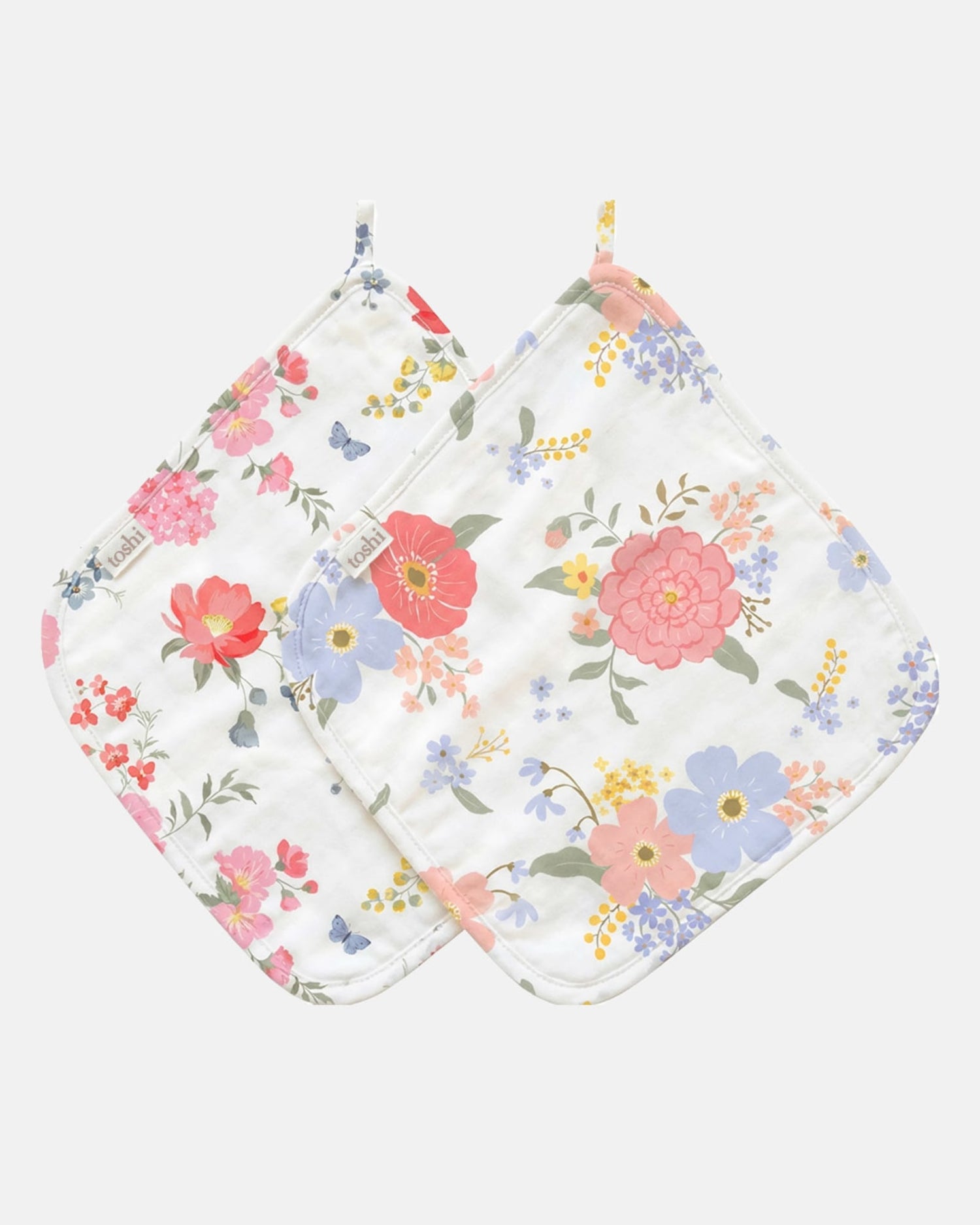 Toshi 100% muslin cotton baby washcloth set in the Arcadia Wild Garden print.