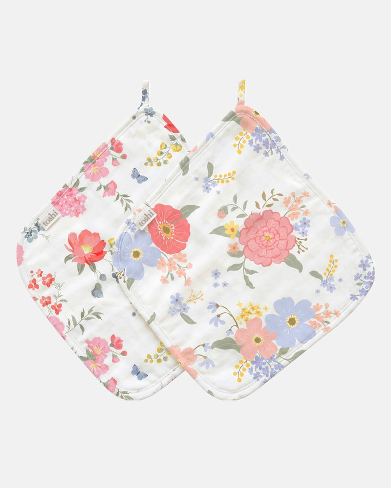 Toshi 100% muslin cotton baby washcloth set in the Arcadia Wild Garden print.