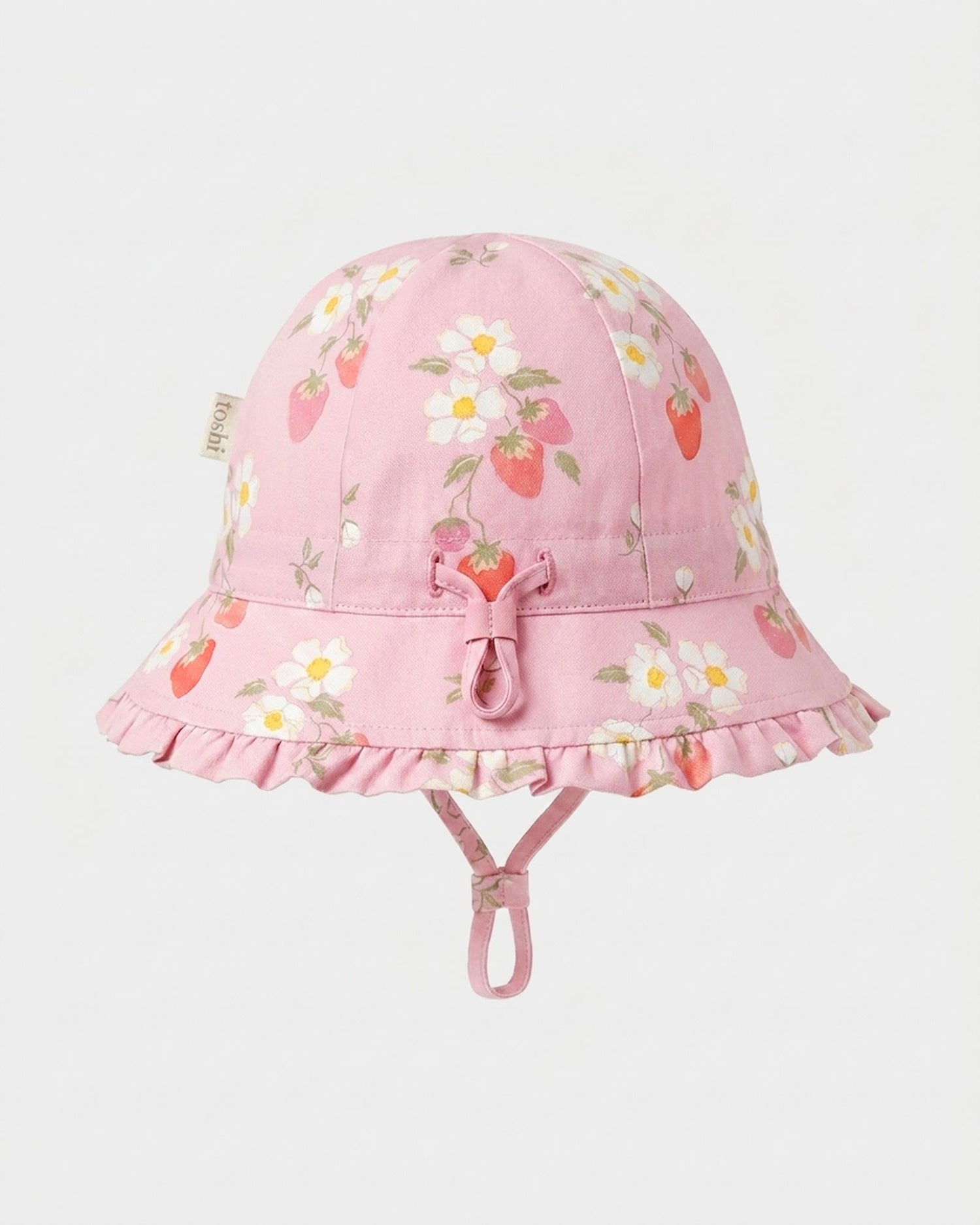 Toshi Bell Hat Arcadia Strawberry Fields Blossom baby sun hat with floral print.