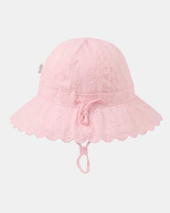Toshi Bell Hat Florence Blossom baby sun hat with floral embroidery. UPF 50+ 100%cotton bell sun hat with frilled brim for babies and toddlers.