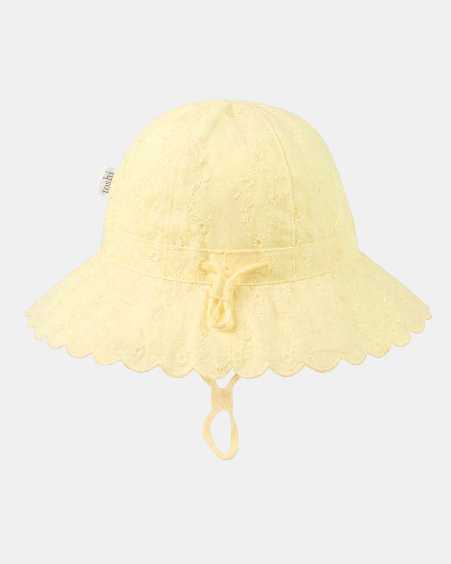 Australian designed Toshi Bell Hat Florence Lemon with embroidered detail and frilled brim.