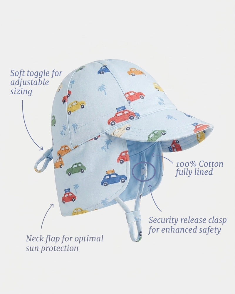 Australian designed Toshi Arcadia Big Mini flap cap for babies and toddlers.