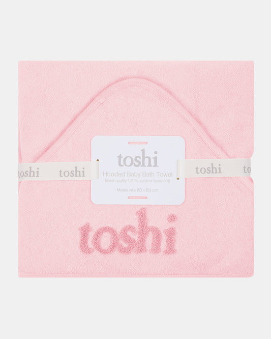 Misty Rose pink hooded cotton baby bath towel by Toshi