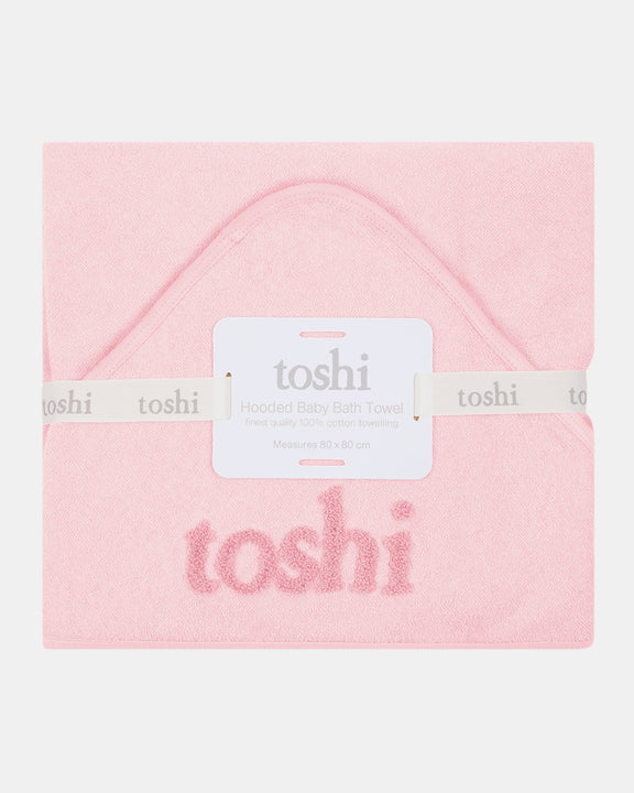 Misty Rose pink hooded cotton baby bath towel by Toshi