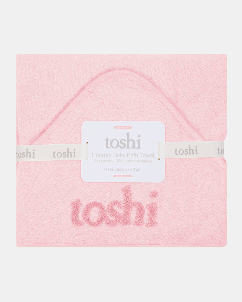 Misty Rose pink hooded cotton baby bath towel by Toshi