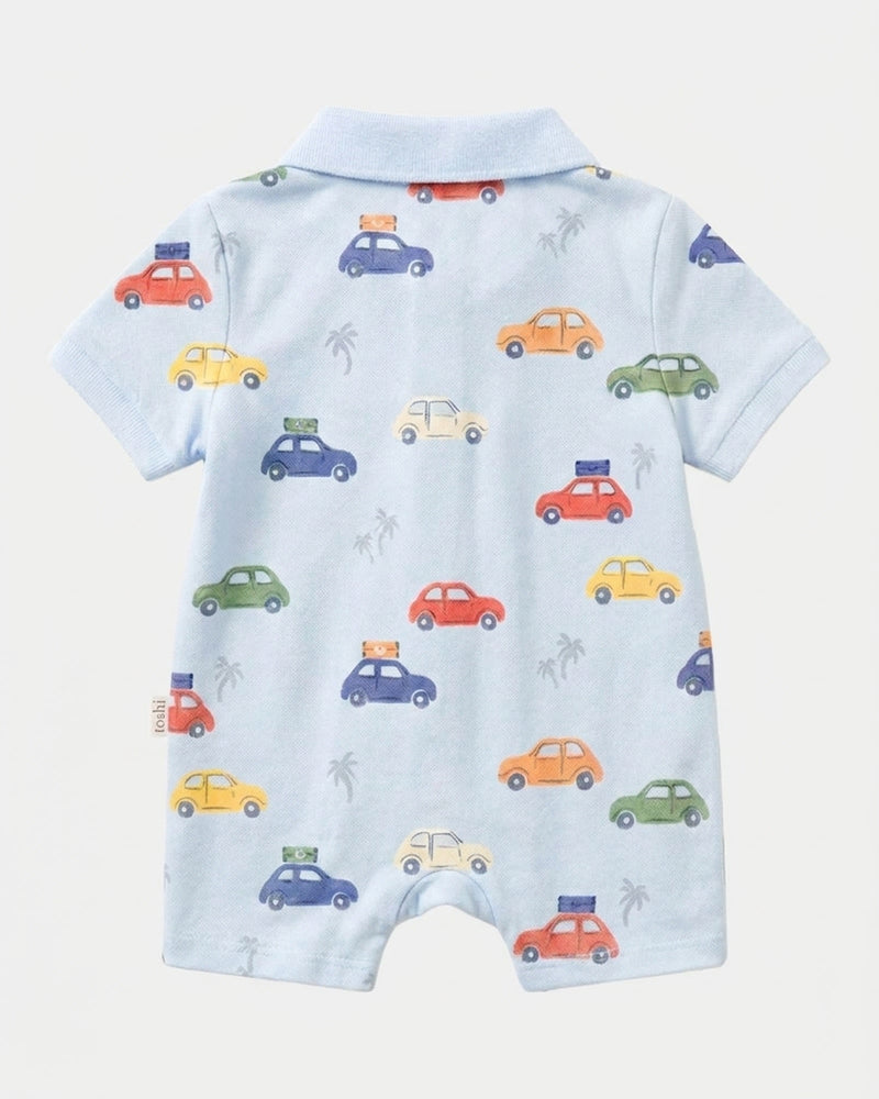 Cotton baby polo onesie featuring Toshi Big Mini print